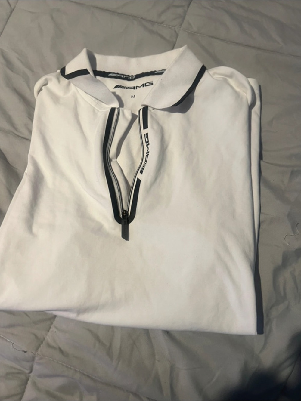 Men's White Zip Polo Shirt